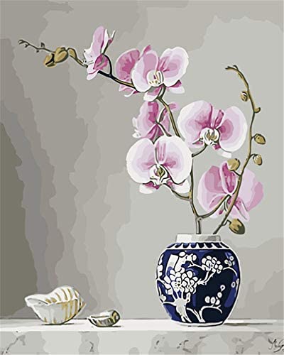 Awesocrafts Paint by Numbers Kits, Orchid in Mason Jars Number Painting for Adults and Kids 16x20 inch Framed (Orchid, Framed)