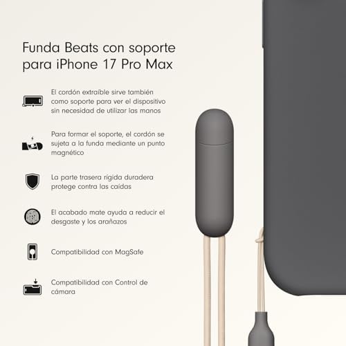 Capa com cordão e suporte integrado, MagSafe, controlo de câmara, acabamento mate e interior em microfibra para iPhone 17 Pro MAX – Cinzento Antracite