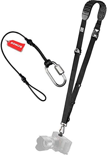 BlackRapid 361001 Sling Camera Strap CROSS SHOT Rubber/Nylon (Black)+DSLR Camera Strap Tether for Sling Strap