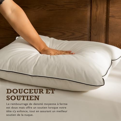 BPC Organic Feather Duvet Pillow 60 x 60 cm Pack of 2, Luxury Hotel Pillow with 3 Bedrooms, Pillow 60 x 60 cm Duvet with 100% Cotton Cover and Goose Feather Filling, White