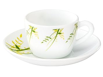 Larah by BOROSIL Herbs Cup Saucer (Green) - Set fo 12 Pieces