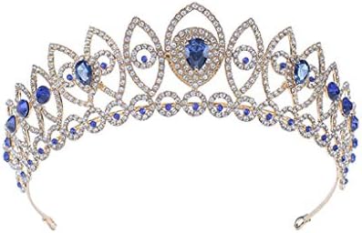 Delicate Crown Of Adults Wedding Tiaras，Security Durable Headwear Repeated Use Full Round Crystal Crown Hairband Hair Clip Hair Loop Lightweight For Portable Wearing. (color : Blue diamond)