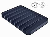 MelonBoat 3 Pack Silicone Shower Soap Dish Set, Soap Saver Holder, Rectangle Black