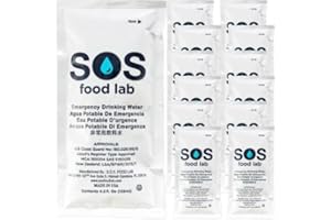 S.O.S. FOOD LAB LLC Emergency Water Pouches 2 Day Supply (12 Count, 4.2 Fl Oz Each) - Triple Purified, UV Sterilized Filtered Drinking Water for Disaster Preparedness & Survival Kits - 5 Year Shelf Life, US Navy Approved
