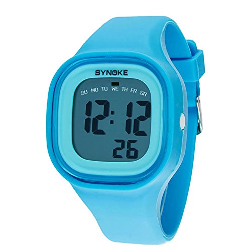 Silicone LED Light Digital Sport Wrist Watch Kid Women Girl Men Boy (Blue, 1PC)