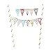 Mini Happy Birthday Cake Bunting Banner Cake Topper - Multicolor Pennant Flags with Gold Dots Straw Pole