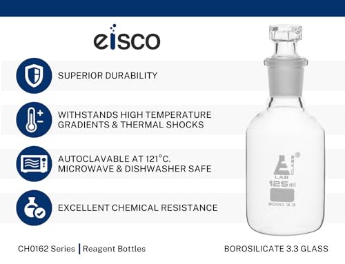 Flacons Doseurs Eisco 60ml Avec Bouchon - Lot De 6 En Verre Borosilicate Pour Labo