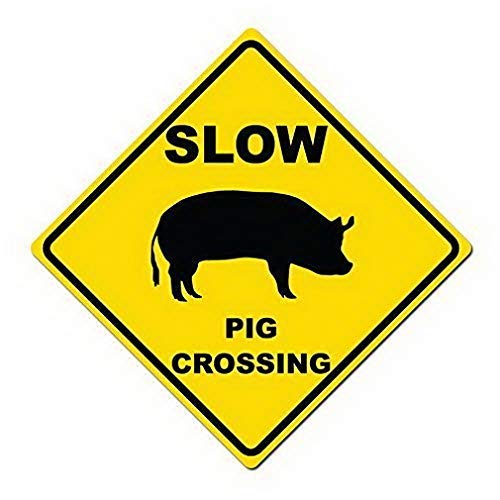 Eletina Case Wall Decor Metal Wall Sign Slow Pig Crossing Sign Metal Aluminum Road Sign Funny Yellow Diamond 12x12 Home Decor Tin Sign Vintage Painting Signs