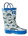Oakiwear Kids Rubber Rain Boots With Easy-On Handles, Shark Frenzy, 1Y US Little Kid