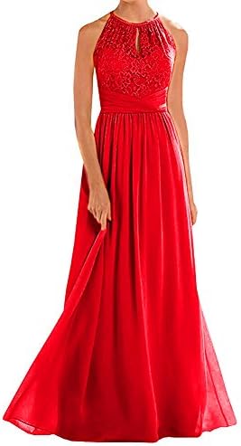 Annadress Women's Halter Lace A-Line Chiffon Floor-Length Bridesmaid Dress