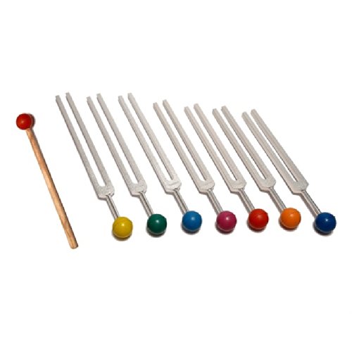 Tuningforkshop 7 Chakra Tuning Fork with Color Balls+Pouch for Sound Healing