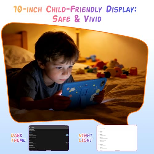 VekfulPC Kids Tablet 10 inch, Android 16 Tablet for kids Space, Parental Control, 16GB RAM 64GB ROM, 2TB Expand, Includes Case & Stylus Pen, Pre-Installed Educational Apps, Eye Protection, Blue