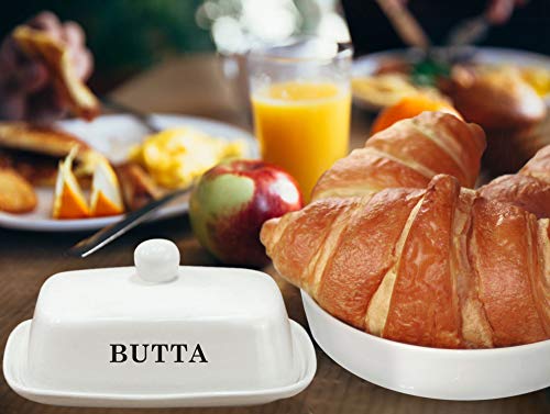 Butter Dish With Lid | White Ceramic | LARGE - Fits Block of Butter or 2 Sticks - Thumbnail 2