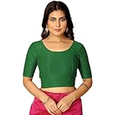 RC FASHIONS Round Neck Dobby Cotton Lycra Stretchable Elbow Sleeve Readymade Saree Blouse for Women Stylish
