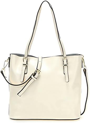KALADAY CL9989 Women's Handbag Genuine Leather Tote Shoulder Bags Middle Size (Ivory)