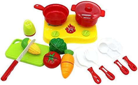ZERBO PRETEND Pretend Food Playset with Shopping, Cut and Cook Kitchen Toy Set
