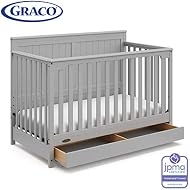 Graco Hadley 5-in-1 Convertible Crib with Drawer – GREENGUARD Gold Certified, Fits Standard Crib Mattress, Converts to Toddler Bed, Daybed and Full Bed, 4 Adjustable Mattress Heights (Pebble Gray)
