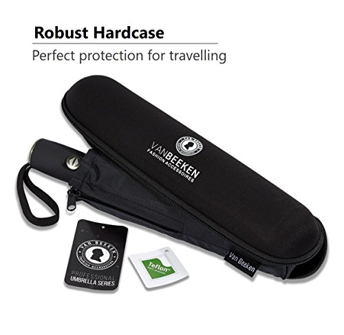 VAN BEEKEN Umbrella Windproof I Wind Resistant Travel Umbrella with Teflon I Light Compact Umbrella I Mini Umbrella Portable Folding Umbrella for Men Women (Black) - Thumbnail 2