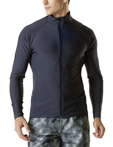 Tesla TM-MSZ03-DGY_2X-Large Men's UPF 50+ Zip Front Long Sleeve Top Rashguard Swimsuit MSZ03