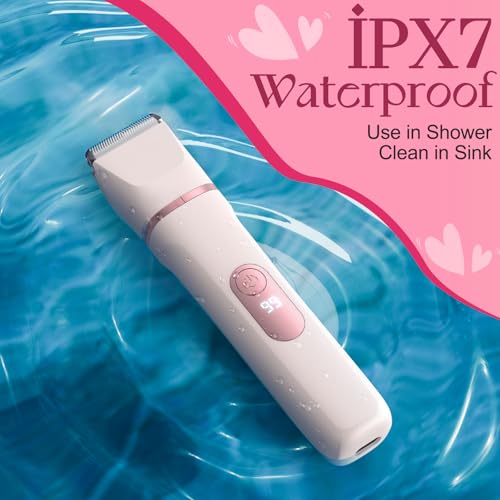 Bikini Trimmer for Women, 3-in-1 Lady Shaver with LED Display, Electric Razor for Women, Pubic Hair Trimmer, IPX7 Waterproof Wet & Dry, Ceramic Blade, USB Charging Dock, Pink