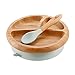 Avanchy Baby Plates Divided Bamboo with Suction for Babies Kids Toddler Food with Silicone Spoon for Feeding (Gray)
