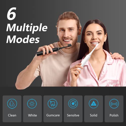 BUBBLE-FLY Two Electric Toothbrushes, Black & White Set Electric Toothbrush, Dual Handle 38000 VPM Electric Toothbrush - 6 Modes with Smart Timer ,Including 12 Dupont Brush Heads,ipx7 Waterproof....