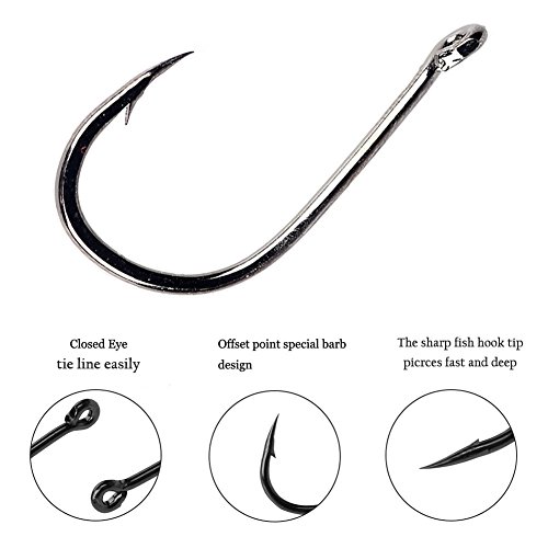 T-Siji 10 Multiple Sizes High Carbon Steel Freshwater Or Saltwater Circle Offset point Octopus Fishing Fish Hook Set For Father Day Gift, Pack of 500