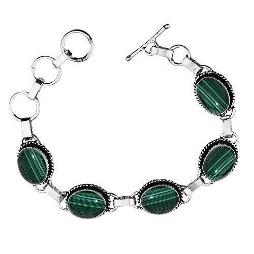 Sterling Silver JewelryOval Shape Natural & Synthetic Gemstones 925 Silver Plated Handmade Link Bracelets for Women - Birthstone Vintage Style Bohemian Adjustable Bracelet - Gifts for Wedding Anniversary Christmas