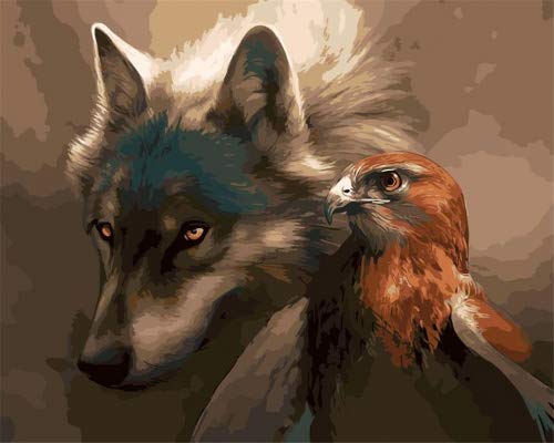 YEESAM ART Paint by Numbers for Adults Beginners Wolf Eagle 16x20 inch Linen Canvas Acrylic DIY Number Painting Kits Wall Art Decor Gifts
