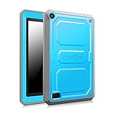 Fintie Impact Resistant Case for Amazon Fire (Previous 5th Generation, 2015 7 inch) - [CaseBot Tuatara] Rugged Unibody Hybrid Full Protective Bumper Cover with Built-in Screen Protector, Blue