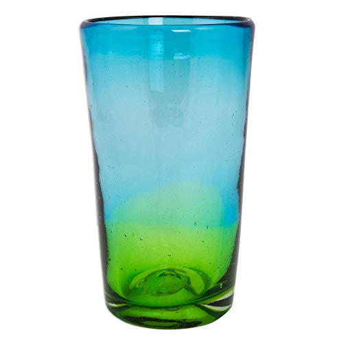 NOVICA Hand Blown Recycled Glass Blue And Green Ombre Highball Glasses