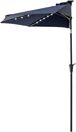 Flame Shade 9 Led Light Half Round Outdoor Parasol Patio Market Umbrella With Crank Lift Push Button Tilt Navy Blue Amazon Co Uk Garden Outdoors