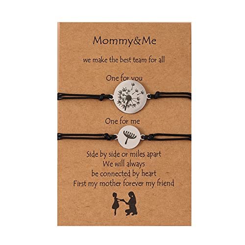 QIAMNI 2PCS Dandelion Stainless Steel Rope Bracelet for Women Girls Kids Handmade Simple Personalised Best Friend Gift Jewelry