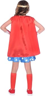 Amscan Wonder Woman Kids Costume DC Comics 6-8 Years Red Dress Cape Cuffs view 3