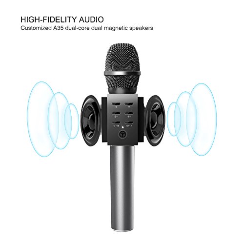 TOSING 008 Wireless Bluetooth Karaoke Microphoneï¼ŒLouder Volume 10W Power, More Bass, 3-in-1 Portable Handheld Double Speaker Mic Machine for iPhone/Android/iPad/PC (Black)