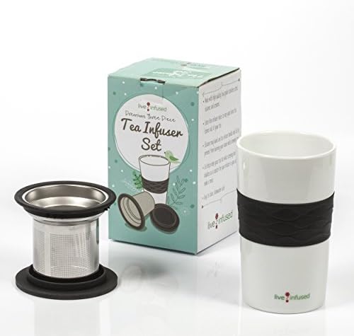 Premium Tea Infuser And Mug Set, Brew-In-Mug Stainless Steel Tea Strainer, Ceramic Mug with Silicone Lid, Perfect for Steeping Loose Leaf Tea (Black)