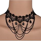 Choker Necklace SUMAJU Lace Necklace Pendant Collar Chain Elegant Fabric Handmade Tassel Beads Resin Black