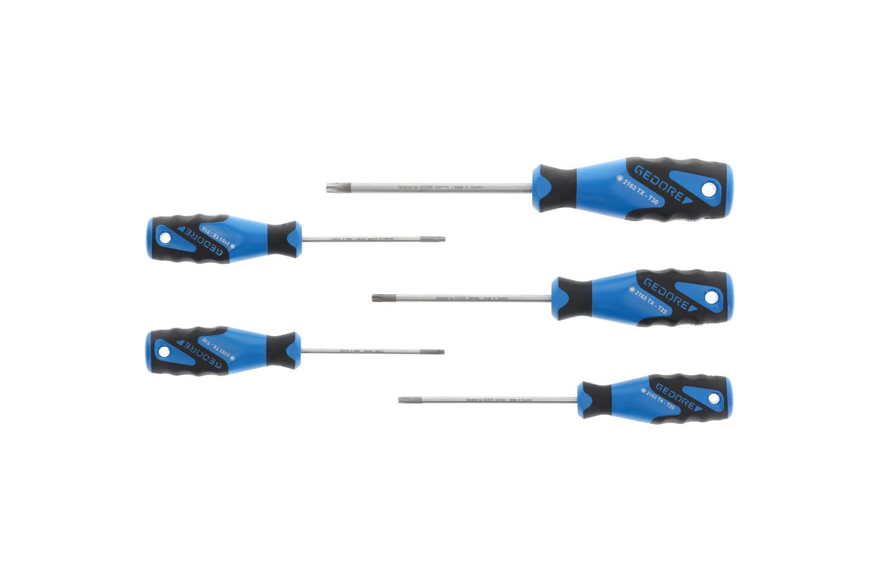 GEDORE 5-piece Screwdriver set, Screwdriver set for TX screws, 3-component handle, Tool, 2163 TX-05
