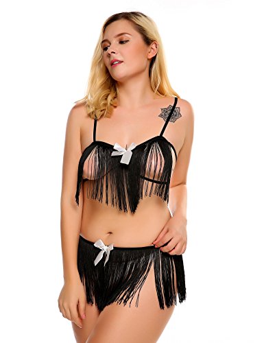 Avidlove Women Sexy Plus Size Nightgown Tassel Babydoll Lingerie Set Strappy Nightwear
