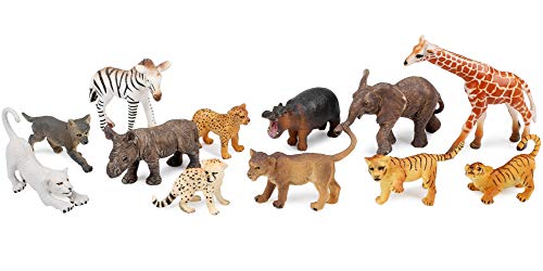UANDME 12Pcs Safari Animal Figurines, African Animal Toy Figures, Plastic Jungle Animals, Realistic Baby Zoo Animal Cake Toppers