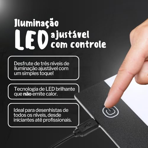 Mesa de Luz LED A4 Profissional para Desenho e Decalque – Prancheta Luminosa Ultra Fina com Controle de Brilho USB para Artistas, Tatuadores, Arquitetos e Artesanato Prancheta de Desenho