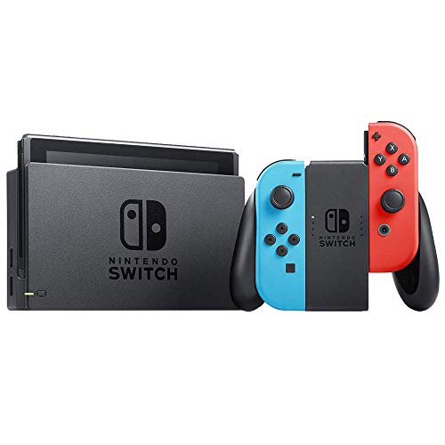 Nintendo Switch 32 GB Console w/Neon Blue and Red Joy-Con (HACSKABAA) + Gaming & Accessories Bundle Includes, Mario Kart 8 Deluxe, Super Mario Party, 2-Pack Steering Wheel + More