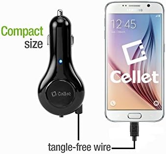 Professional Retractable Spice Mobile X-Life 451Q Smartphone 2.1A Car Charger with ""One-Touch"" rapid button system! (10 Watt / BLACK)