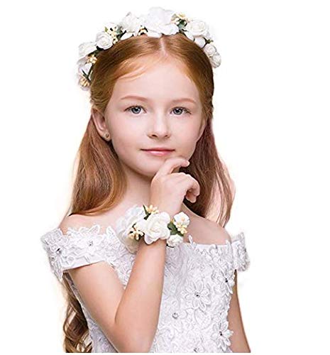 Nature Flower Headband Crown with Floral Wrist Band For Wedding Festival Party