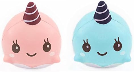 Squishy Unicorn Whale cartoon Cute Kawaii Soft Squishies Toy, Stress Relieve Squeeze Soft Lovely Toy Kids Gift Fidget Toy Slow Rising Miniature Novelty Toys Charms Decoration 9CM (Blue)