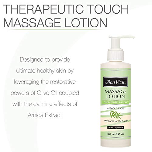 Bon Vital' Therapeutic Touch Massage Lotion Made with Olive Oil to Repair Dry Skin & Soothe Sore Muscles, Best Skin Therapy Lotion, Moisturizes Skin During Massages for Smooth, Soft Skin, 8 Oz Bottle