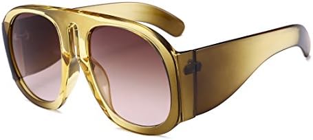 SIKYGEUM Oversized Oval Sunglasses Women Candy Color Thick Frame Clout Goggles (C4 Olive Green Frame/Brown Gradient)