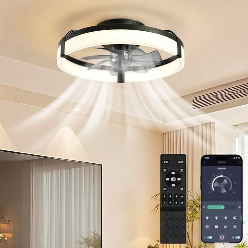 Ventilador de Techo con Luz 50cm/20in, Lámpara con Remoto y APP, Luz 3 Colores, 6 Velocidades, Función Temporizador, Motor de CC Silencioso y Reversible