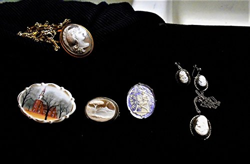 image for EMENOW CAMEO & Earring Set Wearing Church Veil, Mantilla Veil Vintage 