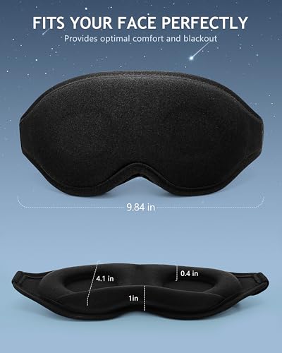 Eye Mask, 2 Pack of Super Soft and Comfortable 3D Sleep Eye Mask, 100% Blackout Sleep Aid Eye Masks for Sleeping with Adjustable Straps, Suitable for Travel and Meditation, Black